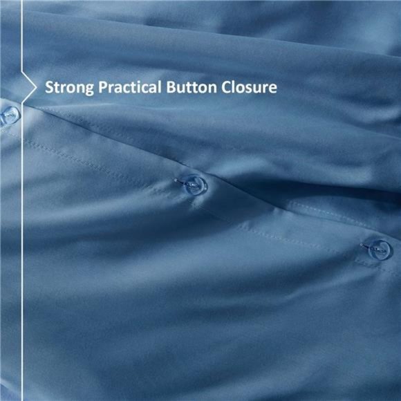 Blue Duvet Cover Queen Size - Cover Set, 3 Piece Double Brushed w Button Closure - Picture 3 of 6